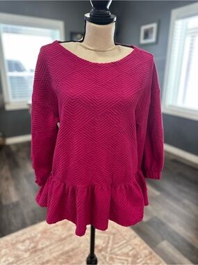 Maeve by Anthropologie Mikayla Small Fuchsia Textured Top Peplum Pink Purple